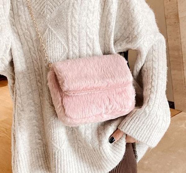 

bag female 2020 new arrival simple retro wild shoulder messenger bag fur ins chain lamb fur bag