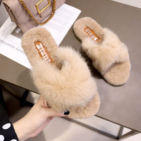 

2020 new spring wild korean fashion wear chic harajuku fur slippers flat half drag women's shoes, Black