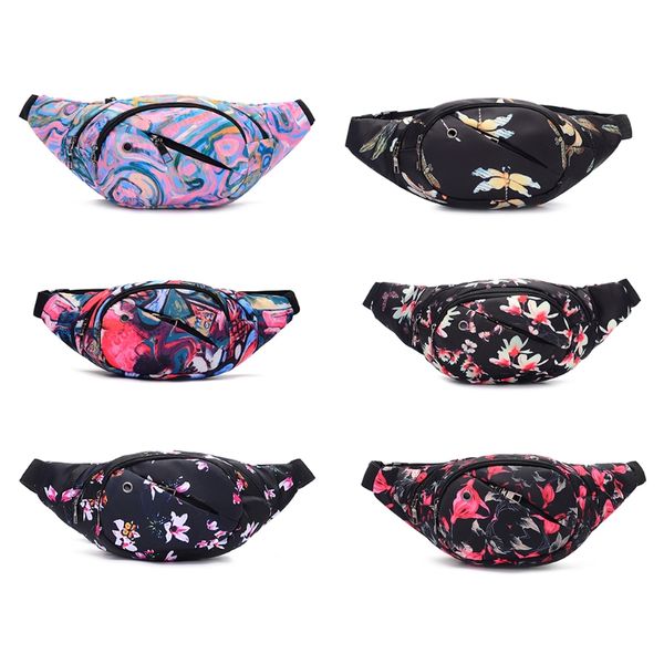 

women men waterproof nylon bum bag fanny pack waist bag zipper flower print belt