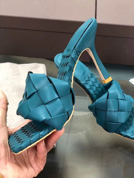 

brand fashion stretch sandals vintage blue woven insole lido sandals designer high heels slides online boutique size 35 to 42, Black