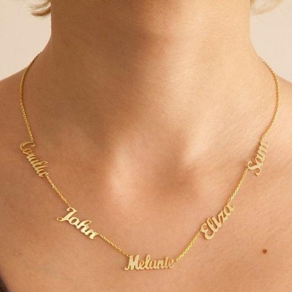 

personalized 5 names family necklace stainless steel custom multiple names necklace rose gold accessories collier femme bff gift, Silver