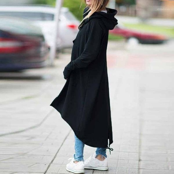 

plus size clothing button solid color casual apparel womens autumn hoodies long sleeve cardigan zipper hat female, Black