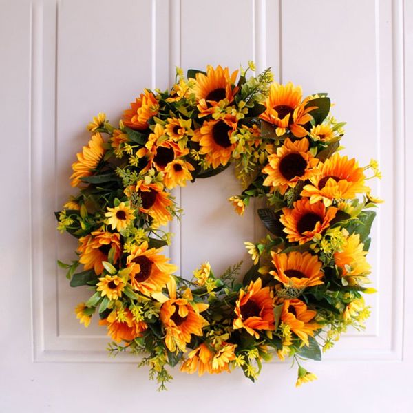 

16" artificial sunflowers fall wreaths for front door thanksgiving wedding decor