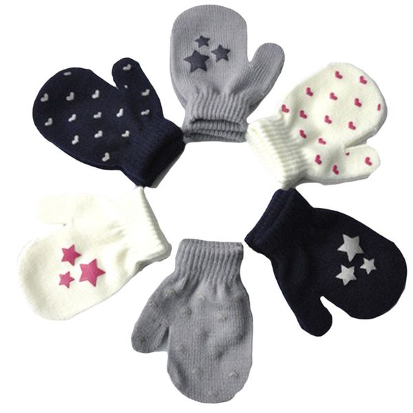 

winter gloves cute thicken baby handschoenen infant baby cute heart print girls boys of winter warm gloves, White