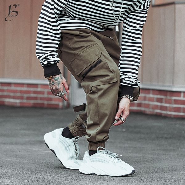 

bumpybeast 2019 spring side pockets cargo pants mens hip hop sweatpants pockets pants men joggers swag harem trousers xxl k023, Black