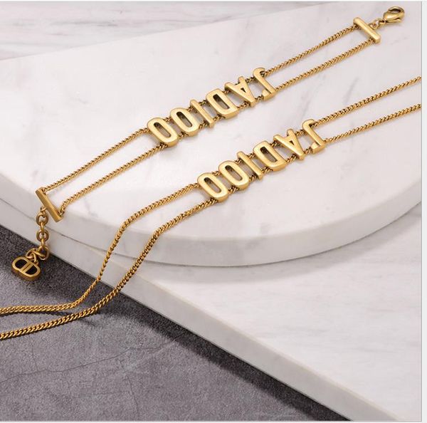 

new double chain letter chain bracelet necklace female, Golden;silver