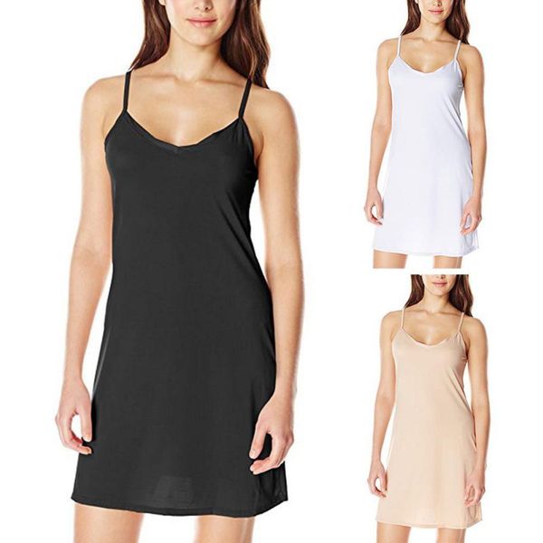 

2020 women casual solid spaghetti short dress smooth sleeveless dress slips under dress, Black;white