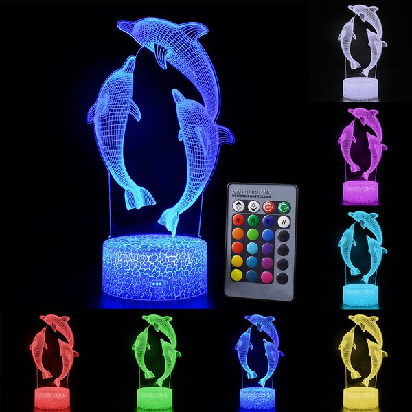 

remote/touch control 3d led night light fashion dolphin pattern color change led table lamp kids xmas gift home decoration d30