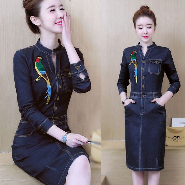 

pencil jean dresses 2018 sping style hip women autumn denim dress woman slim casual club bodycon jeans women dress belt, Black;gray