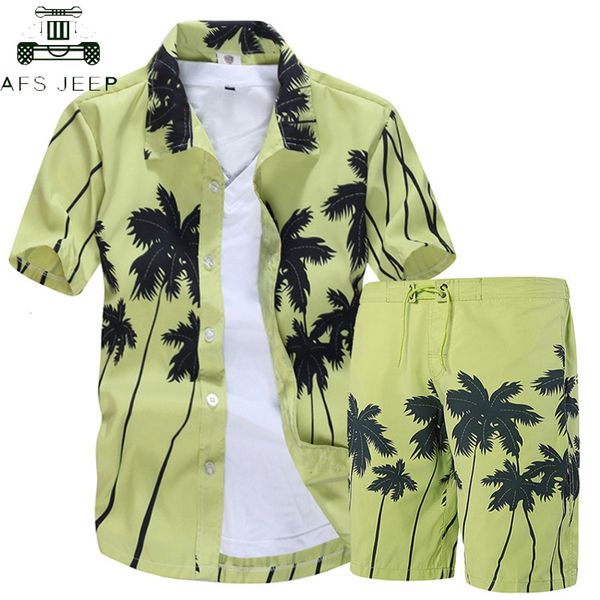 

2019 summer fashion floral print hawaiian shirts men + beach shorts men short sleeve causal shirts clothing sets tracksuit, Gray