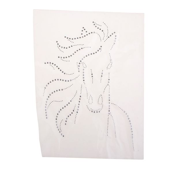 

silver bling animal horse head pattern iron-on ix rhinestone diamante tshirt transfer applique patch - easy to iron on, Black