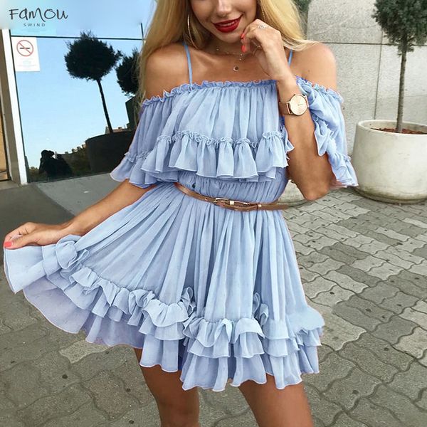 

Ruffle Pleated Summer Dress Women Elegant Off Shoulder Mini Dresses Ladies Holiday Beach Loose Short Dress Pink