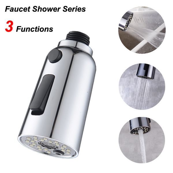 

new kitchen smoked pull head basin faucet accessories trumpet-shaped button switch 3 function shower nozzle