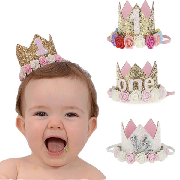 1 pc bebê menina meninos chapéu de aniversário feliz 1º dia Priness Priness Crown Headband Chá de festa de festa de festa de festa decoração Kids DIY presente