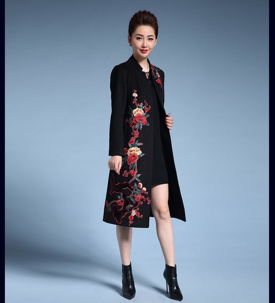 

National style heavy work embroidery women's woolen coat