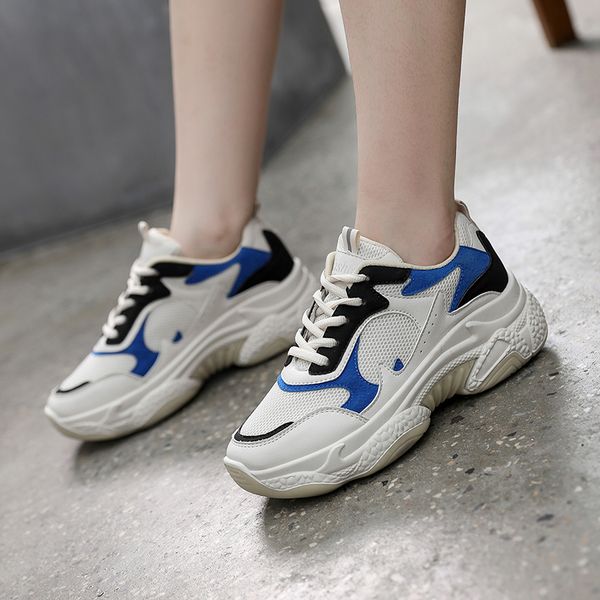 

height platform breathable lace up vulcanize sneakers women's platform causal shoes woman walking increasing 5cm ins sneakers, Black
