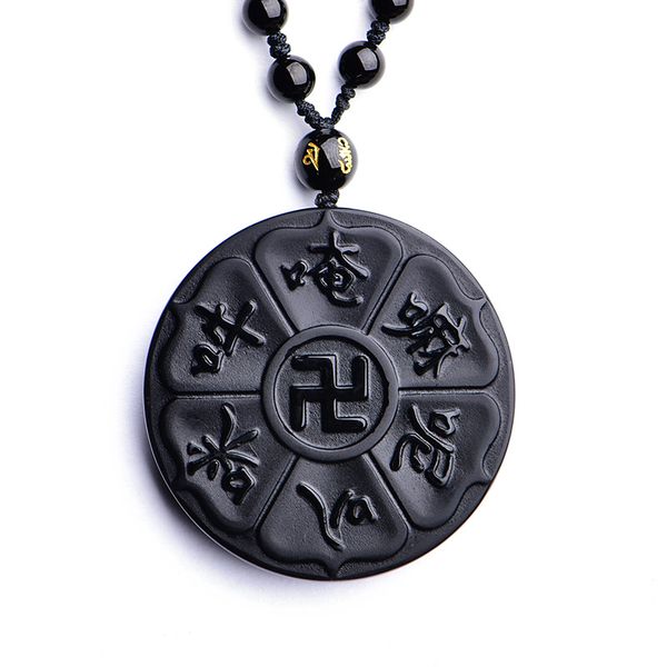

qianxu natural obsidian necklace pendant buddhist scripture pendant jade jewelry fine jewelry, Silver