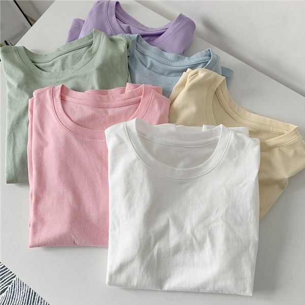 

wannian real wear round collar solid color short-sleeved t-shirt female 2020 simple loose base shirt inner t-shirt, White