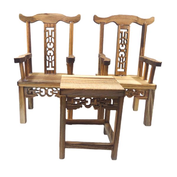 

3x 1/12 scale mini tea table armchairs vintage furniture set dollhouse decor