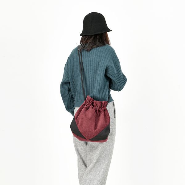 

women's small velvet shoulder bag female stitching color messenger bag ladies casual vintage drawstring girls travel bucket