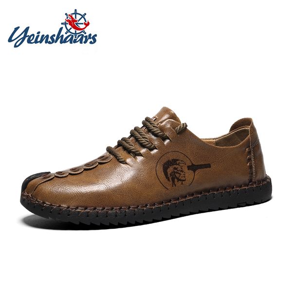 

yeinshaars men's fashion business spring and autumn casual shoes hand sewing comfortable casual light lace up flats big size 47, Black