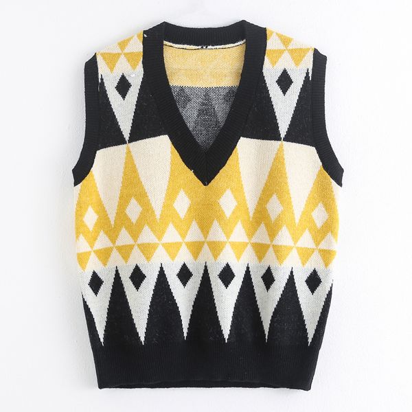 

elina casual v neck sweaters women fashion panelled argyle knitted sweater women elegant sleeveless sweaters female ladies lad, White;black