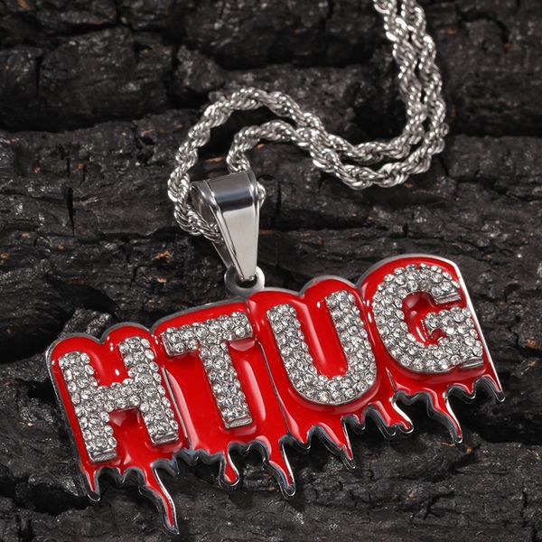

red broken oil drop letter necklace mens hip hop jewelry hipster rap necklace