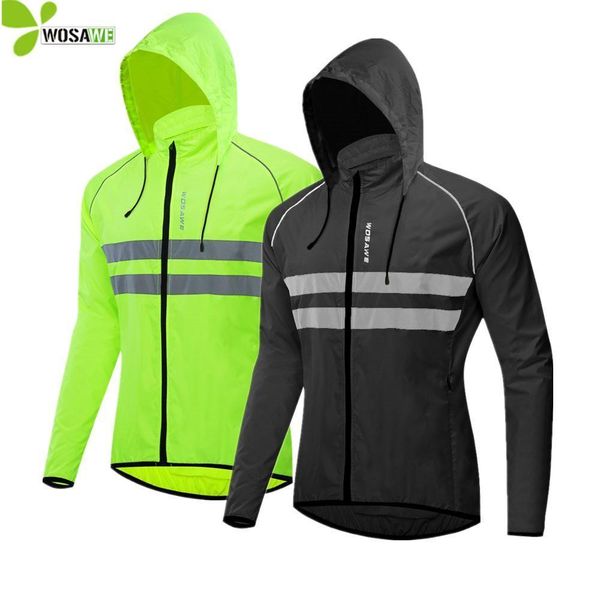 

wosawe thin hooded caps reflective running jackets windproof water rain repellent cycling windbreaker coat bike sports jackets, Black;red