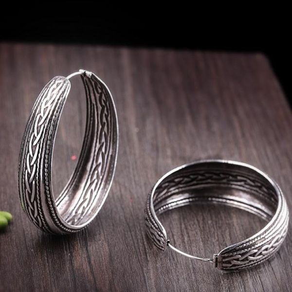 

new vintage s925 sterling silver hoop earrings a pair round earrings woman jewelry accessories, Golden;silver