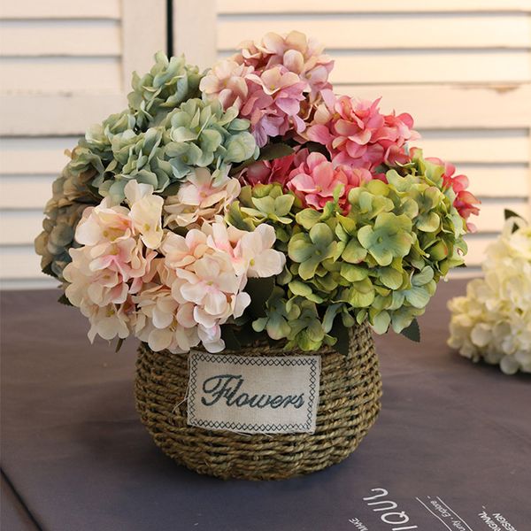 

3pcs hydrangea artificial flowers silk fake flowers bridal hand bouquet flores for wedding home l decor g2640