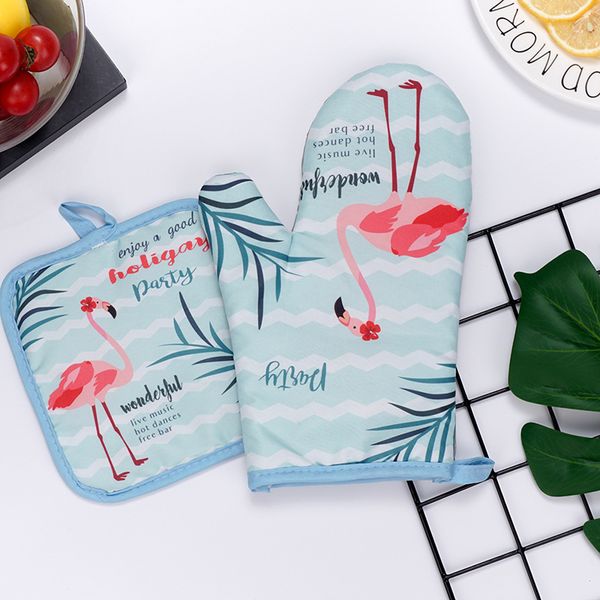 

microwave oven gloves two piece heat insulation mat cotton hemp thickened anti scalding high temperature resistant oven gloves kitchen cooki