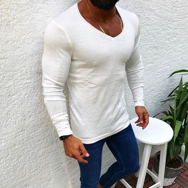 

men's fashion v-neck wool knitted pullovers 2019 new males winter warm long sleeve solid color soft casual slim fit sweaters, White;black