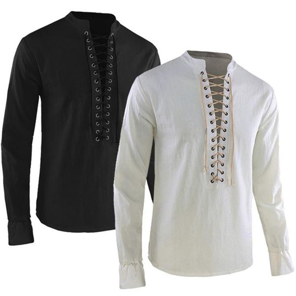 

bandage mens solid shirt long sleeves casual slim fit cotton linen european clothing shirts summer men blouse chemise homme, White;black