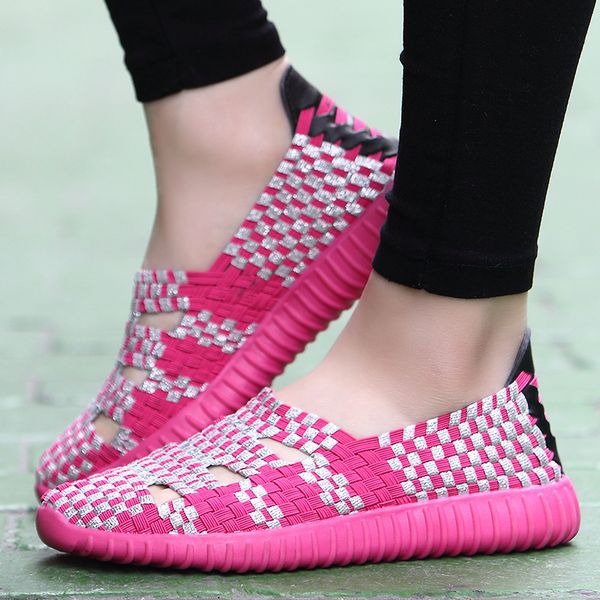 

spring comfortable hollow out breathable korean-style sports running shoes women's casual shoes fashion hand-knitted women, Black