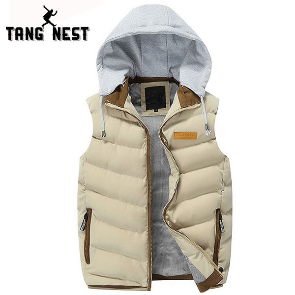 

tangnest fashion hooded vest men 2019 casual male vest winter slim solid color mens asian size 3xl mwb210, Black;white