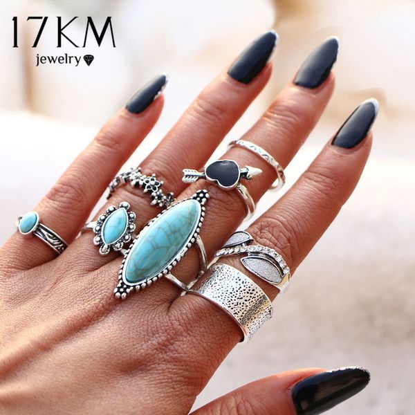 

17 км 5 богемный midi палец кольцо для женщин ретро большой серебряный цвет цветок каменные кольца женский 2019 punk boho старинные ювелирны, Silver