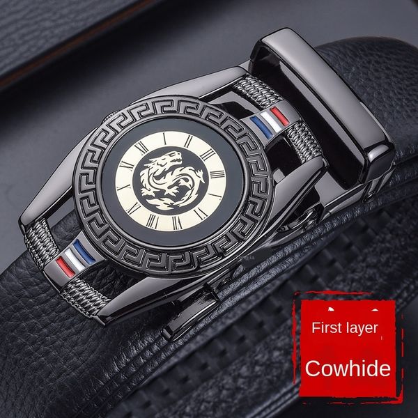 

men's layer cowhide genuine leather business belt automatic buckle youth men's belt, Black;brown