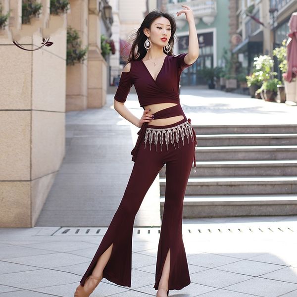 

stage wear egyptian bellydance belly dance set jumpsuits pants professional woman performance practice clothes suit, Black;red
