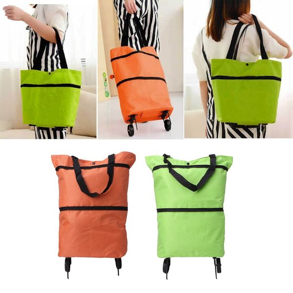 

folding fold able shopping trolley bag cart grocery handbag tote rolling wheels