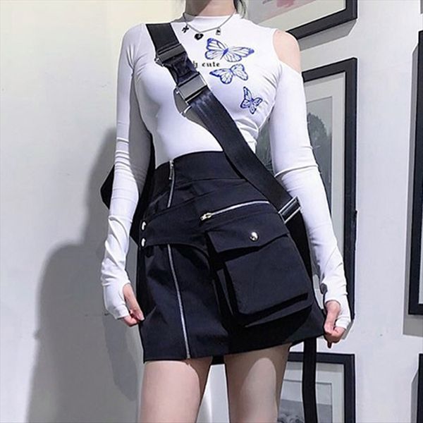 

2020ins ultra-fire short t- shoulder-digging printed long-sleeved t-shirt women's street fashion brand tight base shirt top, White
