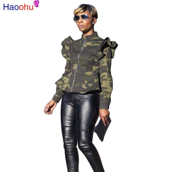 

plus size camouflage jacket women clothes spring peplum bomber jacket autumn steetwear long sleeve casual camo coats, Black;brown