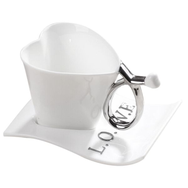 

200ml creative love heart-shaped ceramic cups white & silver