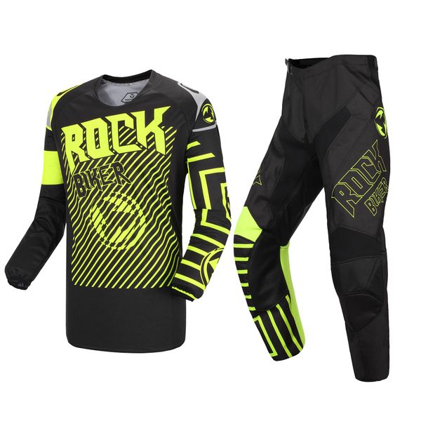 

rock biker 2019 black motocross racing suits motorcycle mx dh mtb riding jersey and pants combination sets s-xxl, Black;blue