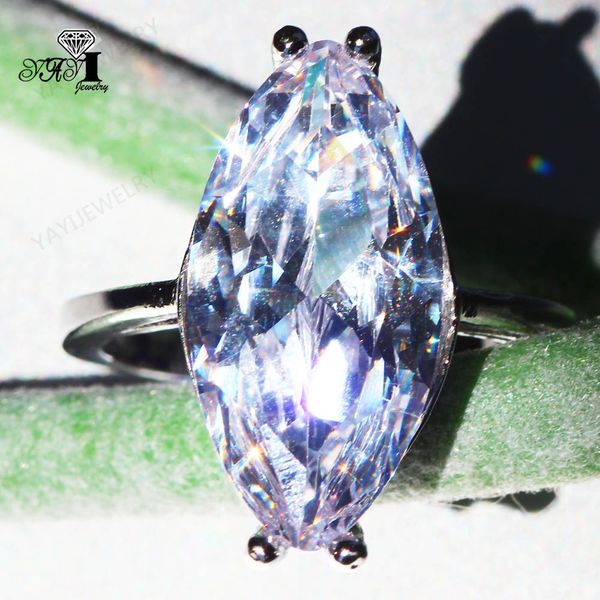 

yayi jewelry fashion princess cut huge 13 ct white zircon silver color engagement rings wedding lover rings party 1384, Slivery;golden