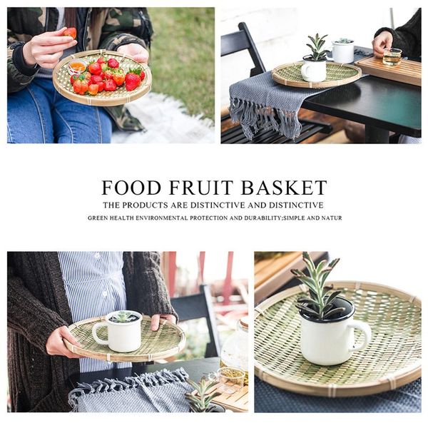 

новый bamboo круглого тарелка с фруктами ручного хранения лотка ручной вязания bread basket food fruit basket обеденном tray