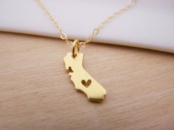 

1 hometown outline california pendant necklace with love heart shaped californian usa map lucky woman mother men's family gifts jewelry, Silver