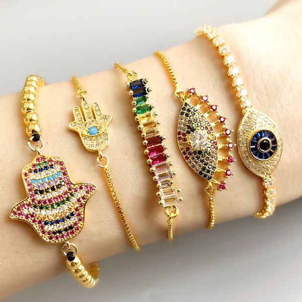 

abl205, rainbow woman zircon blue evil eye fatima hamsa hand jewelry pulseras string strand friendship couple bracelet, Black