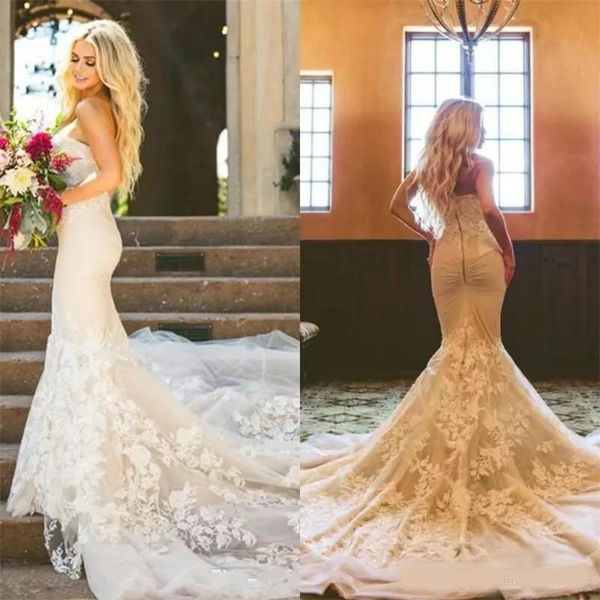 

2020 modest mermaid wedding dresses elegant sweetheart lace bridal gowns plus size backless fall arabic wedding dress, White
