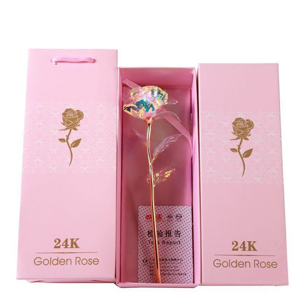 

24k gold foil led light rose flower for valentines day gift artificial luminous flower wedding gift box pack wx9-1841
