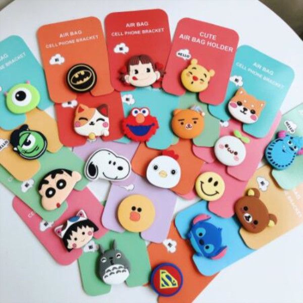 

universal silicone cartoon cell phone holder with opp bag real 3m glue expandable grip stand bracket 360 degree finger flexible